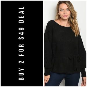 ❄️BLACK BELTED PUFFY SLEEVES SWEATER KNIT